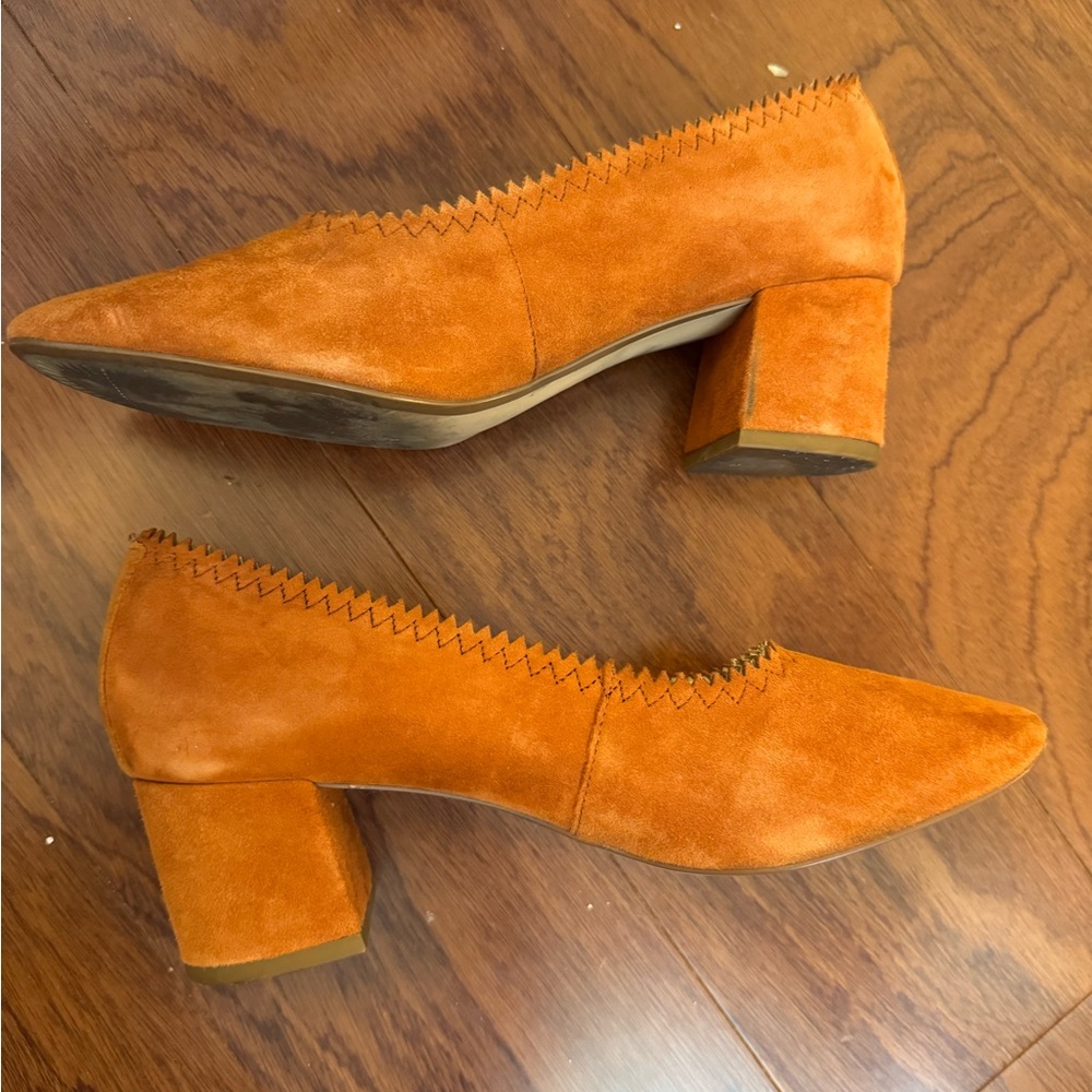 Orange real Suede Block Heel Shoes Mango